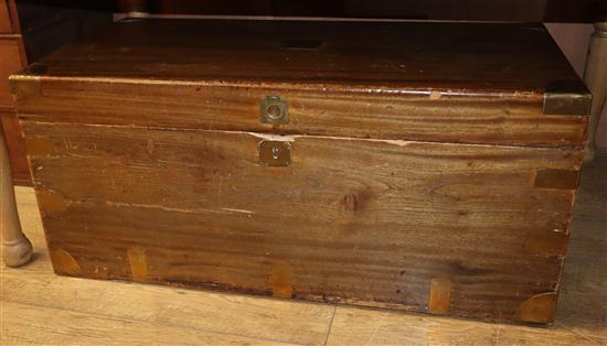 A Victorian brass-bound camphorwood chest, with hinged top and carrying handles W.106cm
